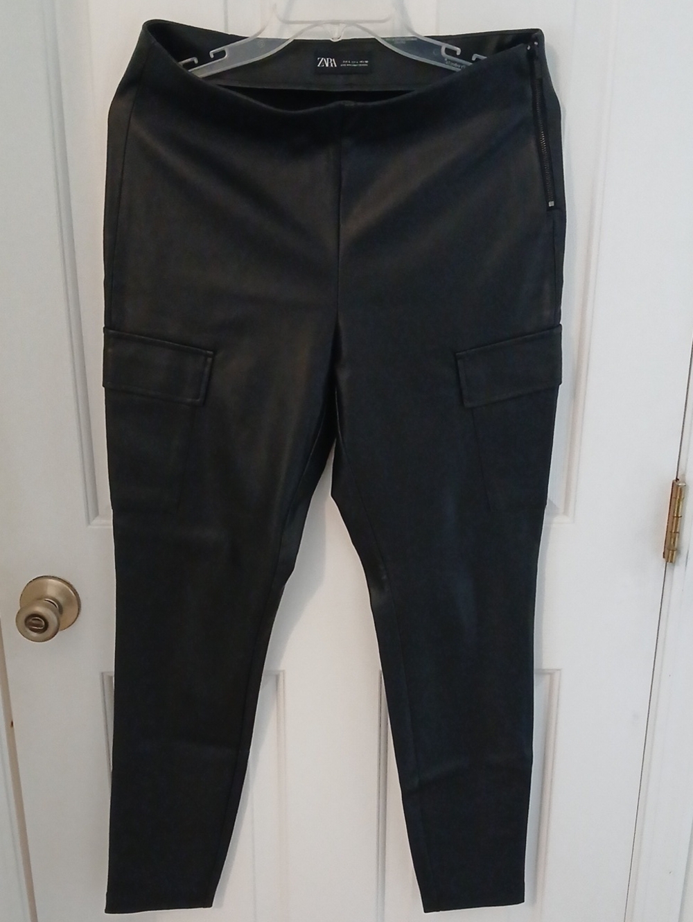 Zara Black Faux Leather Cargo Pants